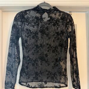 Abercrombie & Fitch Black Floral Mesh Long Sleeve Top